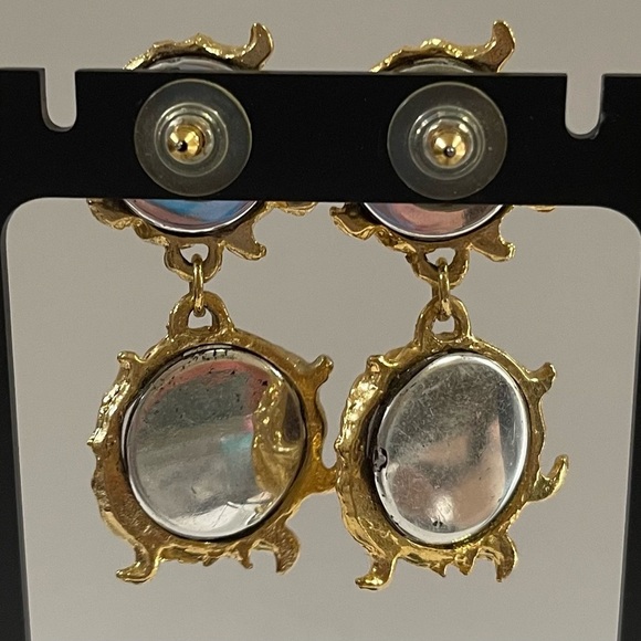 NEW Gold Double Circle Purple Gemstone Earrings. - Picture 4 of 4